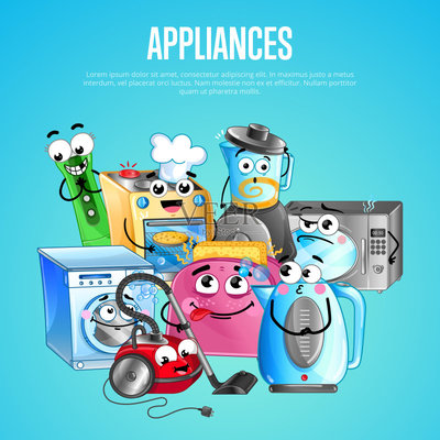 在卡通風格的房子電器橫幅矢量圖素材下載 - Veer圖庫